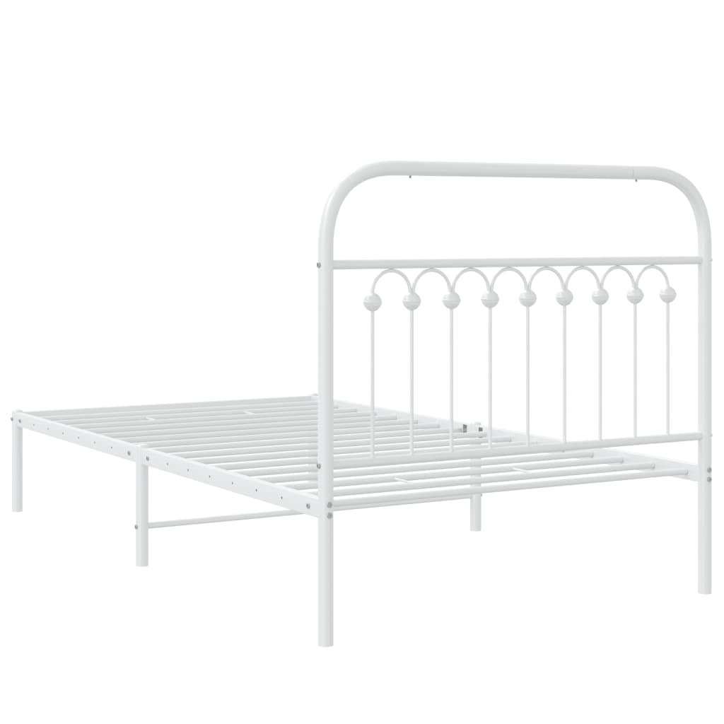 Metal Bed Frame without Mattress with Headboard White 100x190cm
