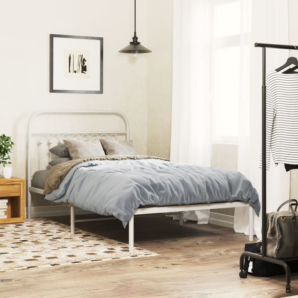 Metal Bed Frame without Mattress with Headboard White 100x190cm