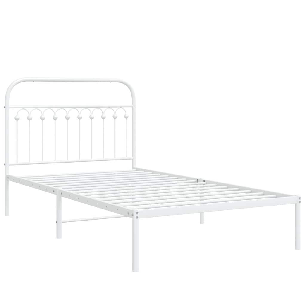 Metal Bed Frame without Mattress with Headboard White 107x203cm