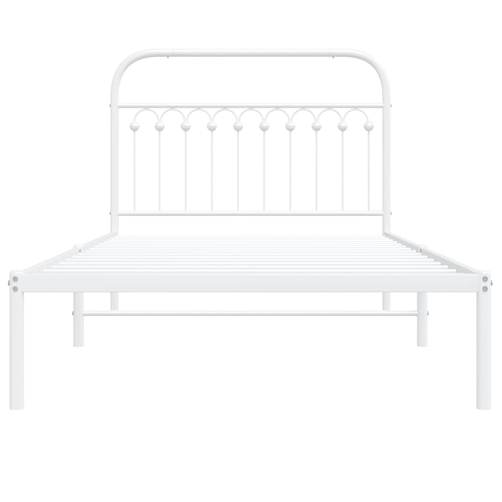 Metal Bed Frame without Mattress with Headboard White 107x203cm