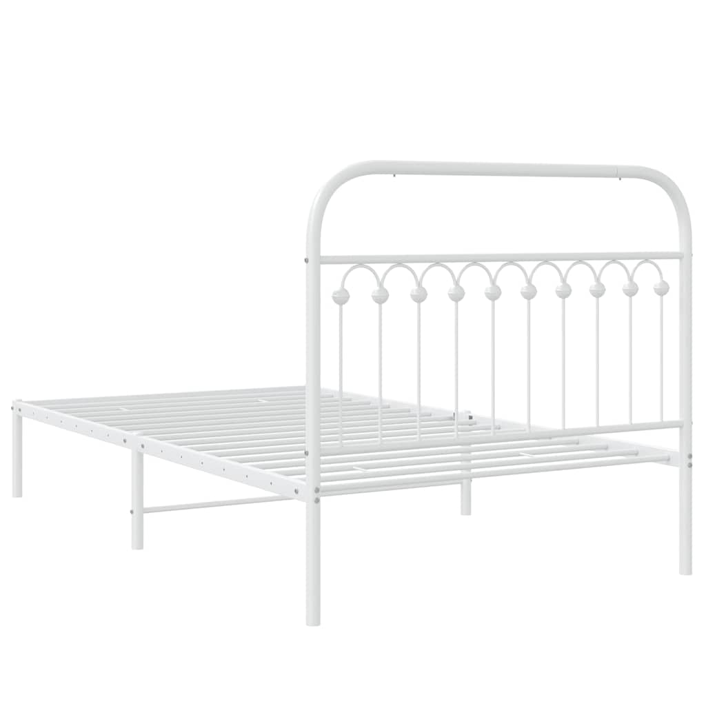 Metal Bed Frame without Mattress with Headboard White 107x203cm