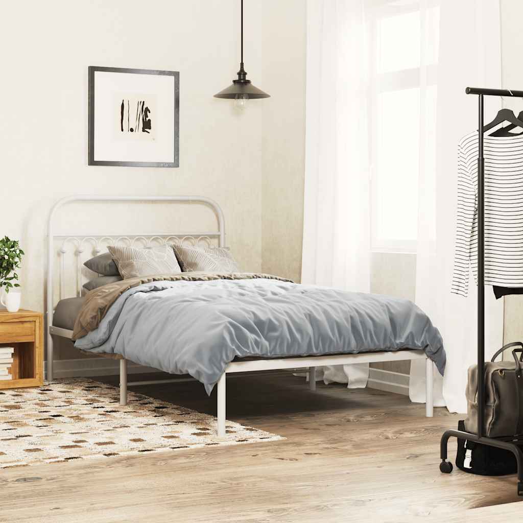 Metal Bed Frame without Mattress with Headboard White 107x203cm