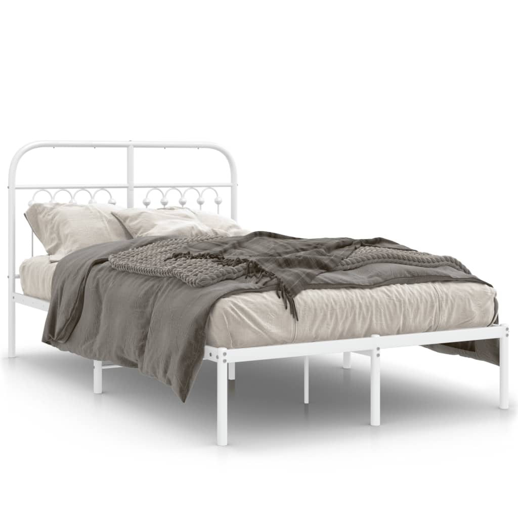 Metal Bed Frame without Mattress with Headboard White 120x190cm