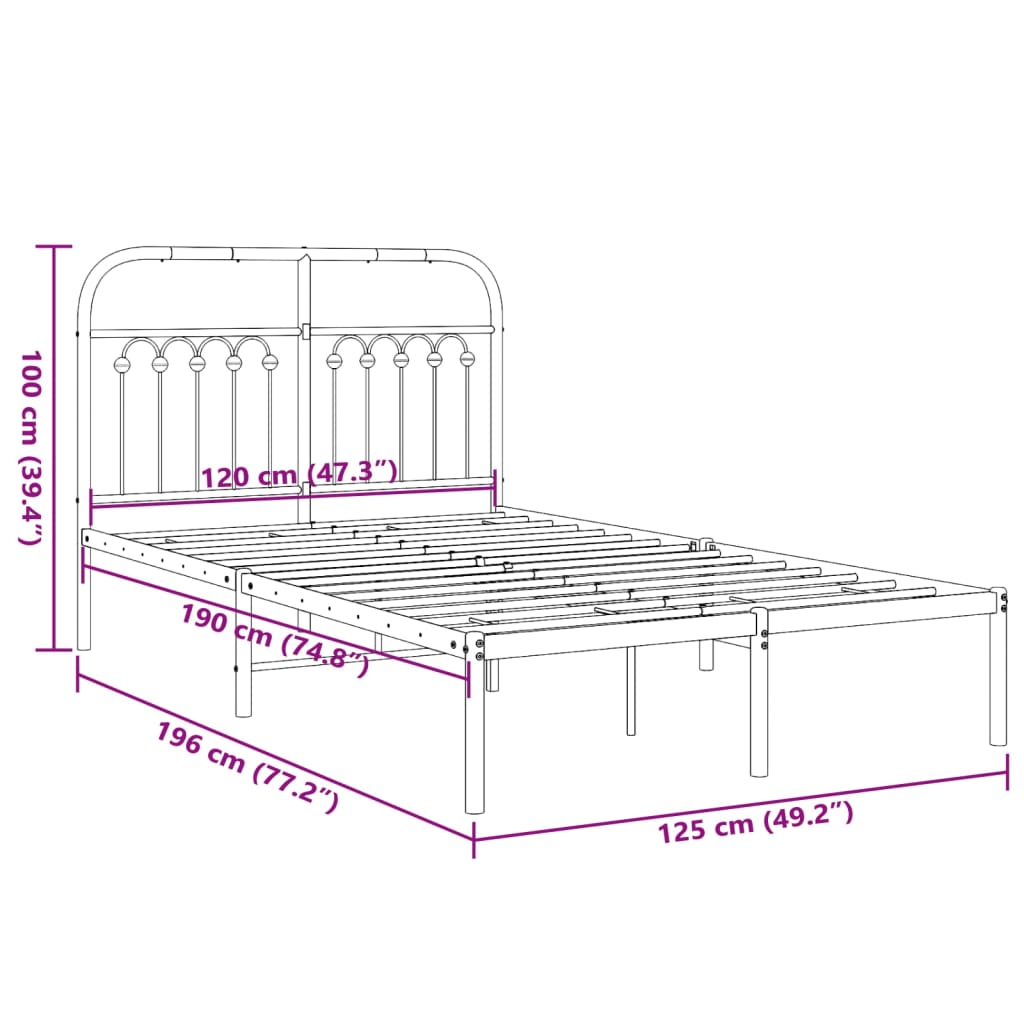 Metal Bed Frame without Mattress with Headboard White 120x190cm