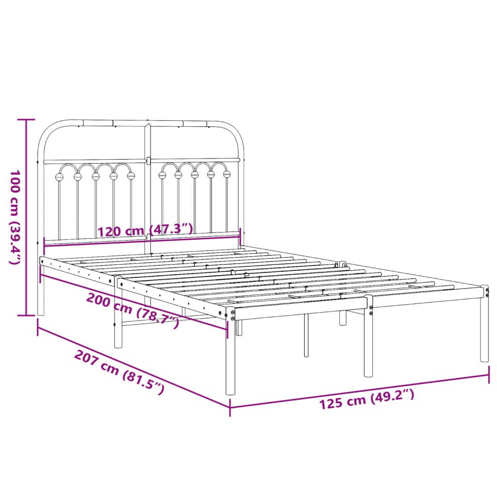 Metal Bed Frame without Mattress with Headboard White 120x200cm