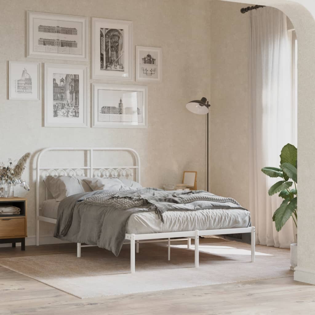 Metal Bed Frame without Mattress with Headboard White 120x200cm