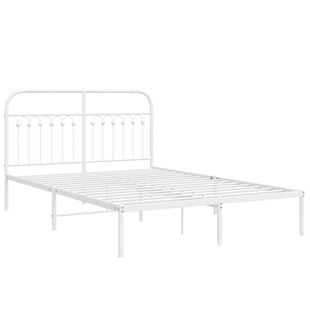 Metal Bed Frame without Mattress with Headboard White 135x190cm