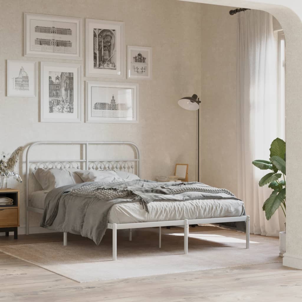 Metal Bed Frame without Mattress with Headboard White 135x190cm