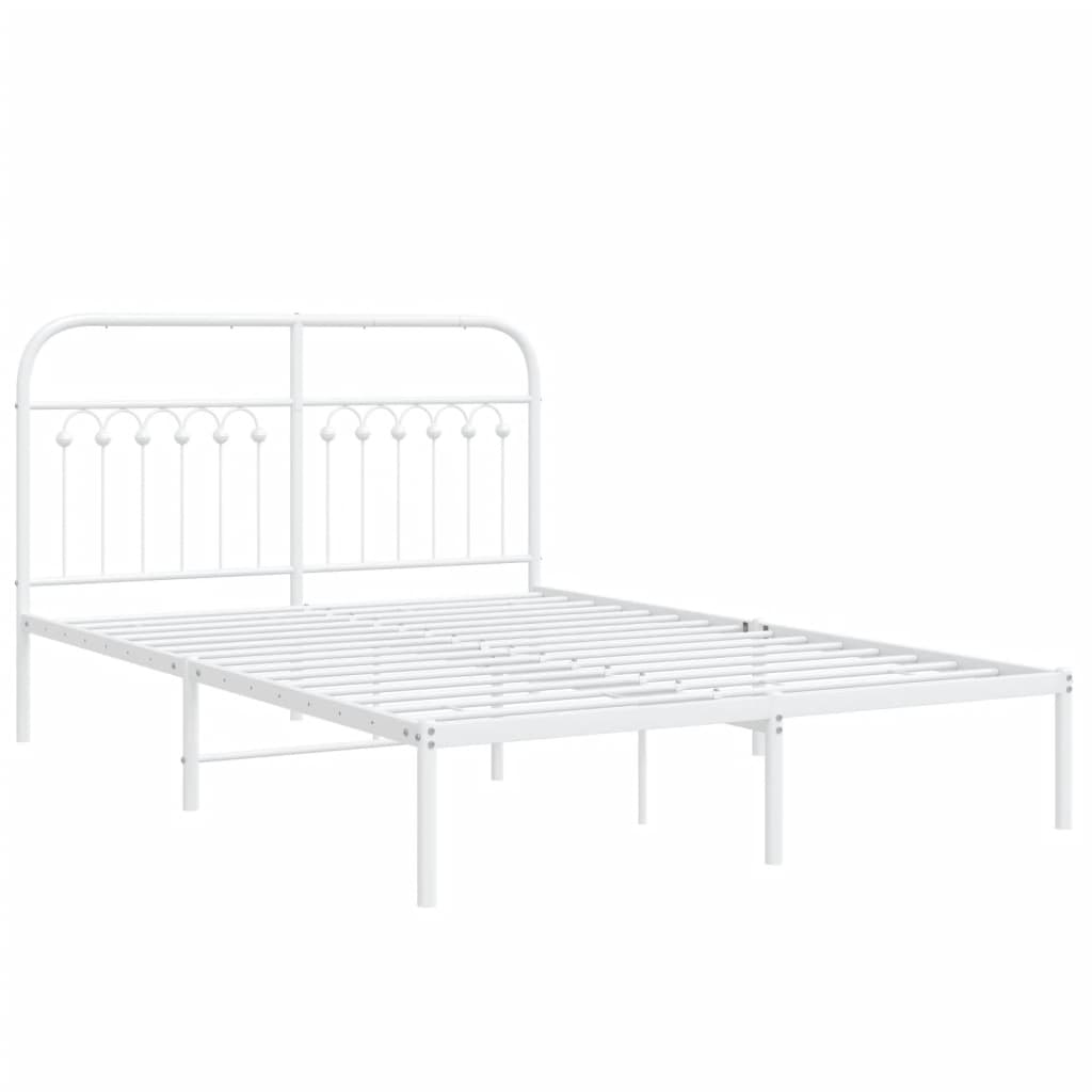 Metal Bed Frame without Mattress with Headboard White 140x190cm