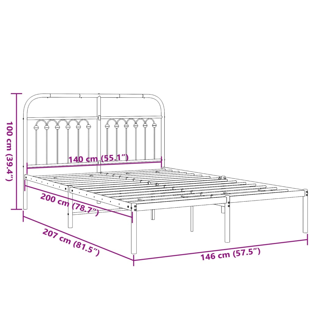 Metal Bed Frame without Mattress with Headboard White 140x200cm