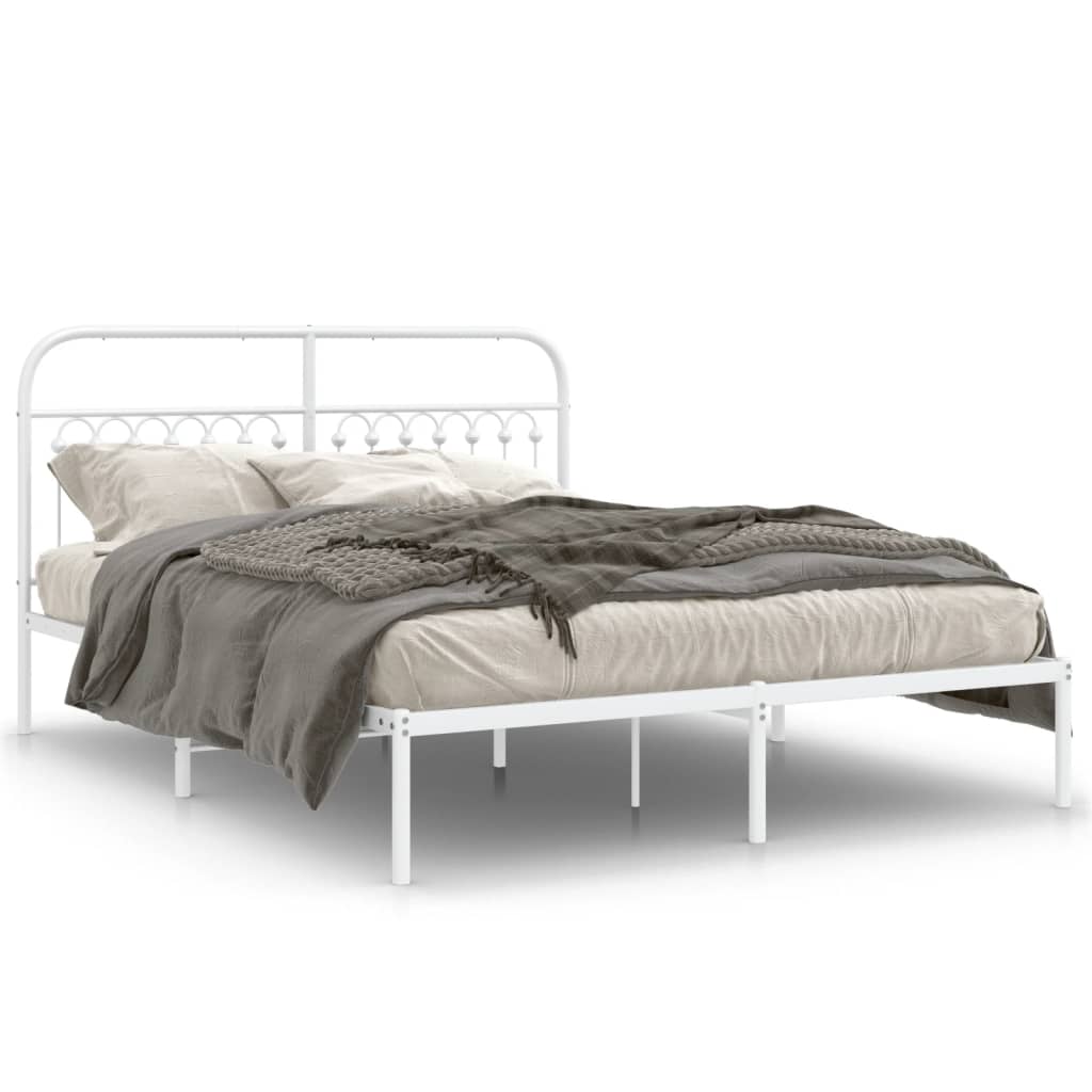 Metal Bed Frame without Mattress with Headboard White 150x200cm