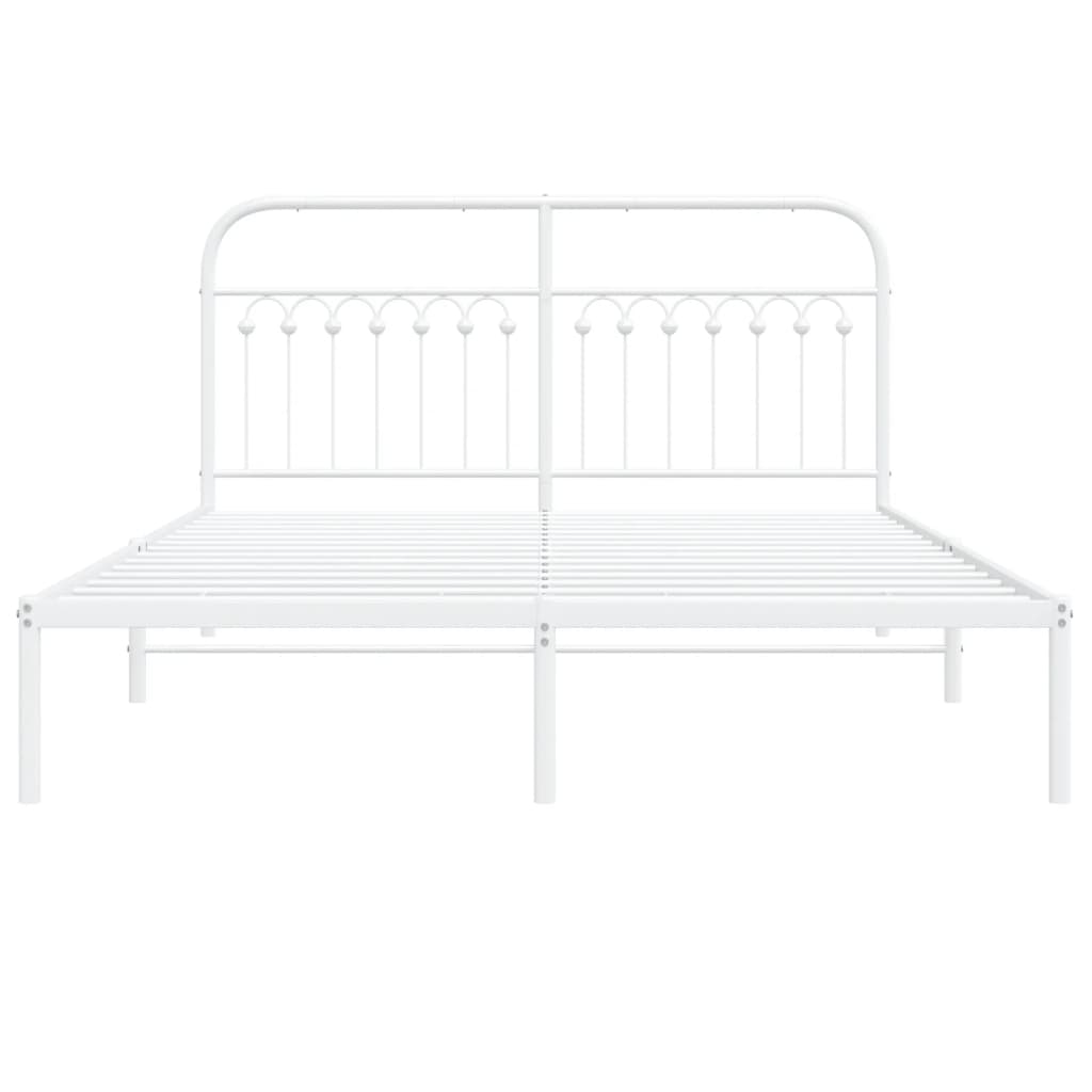 Metal Bed Frame without Mattress with Headboard White 150x200cm