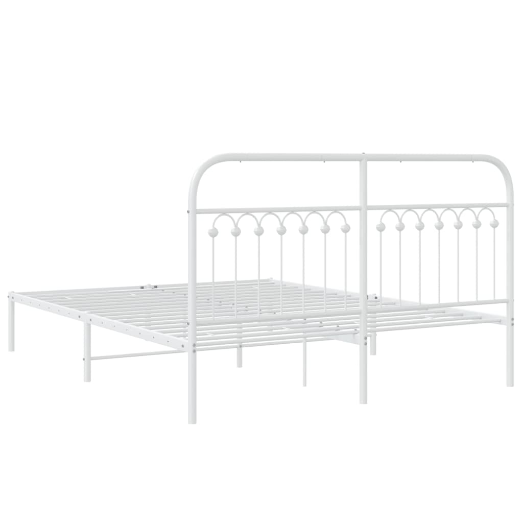 Metal Bed Frame without Mattress with Headboard White 150x200cm
