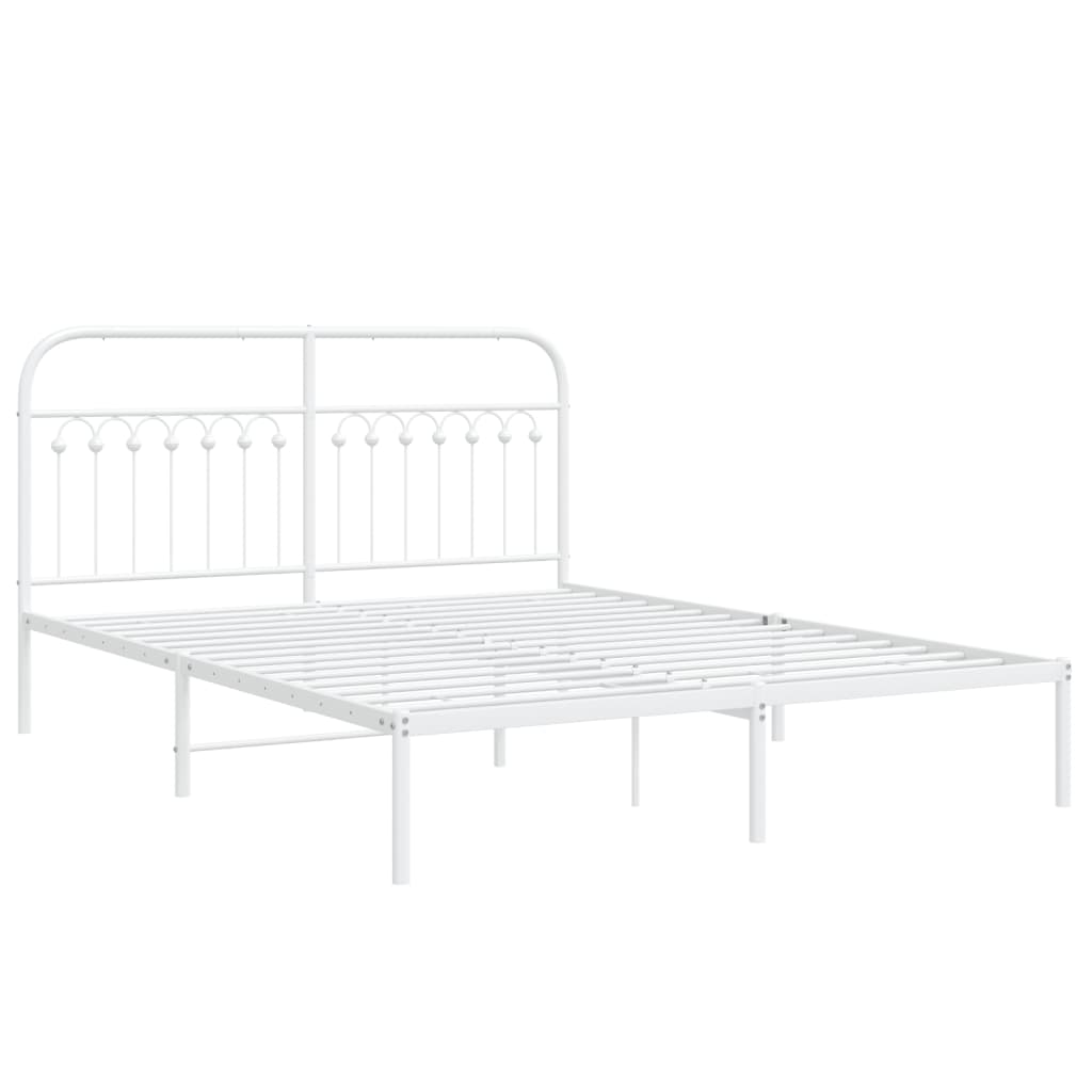 Metal Bed Frame without Mattress with Headboard White 160x200cm