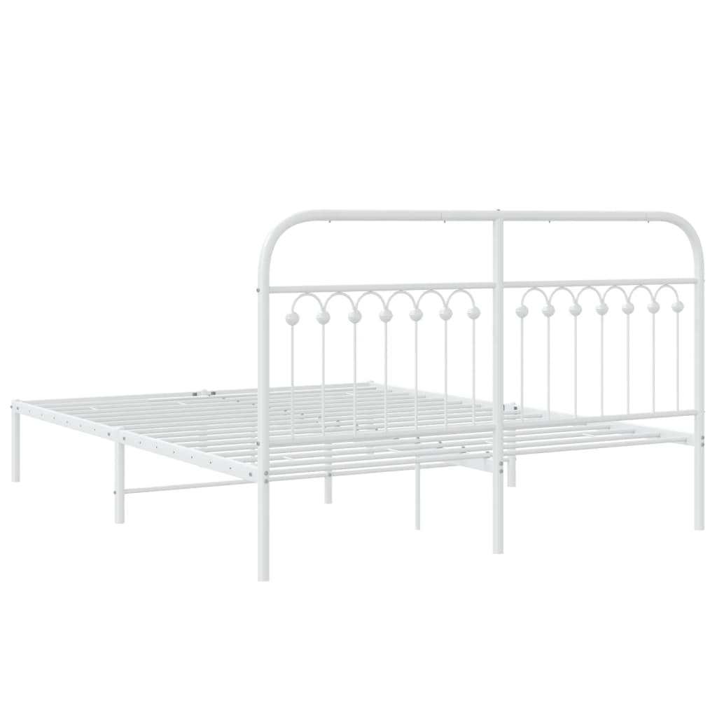 Metal Bed Frame without Mattress with Headboard White 160x200cm