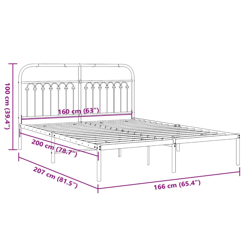 Metal Bed Frame without Mattress with Headboard White 160x200cm