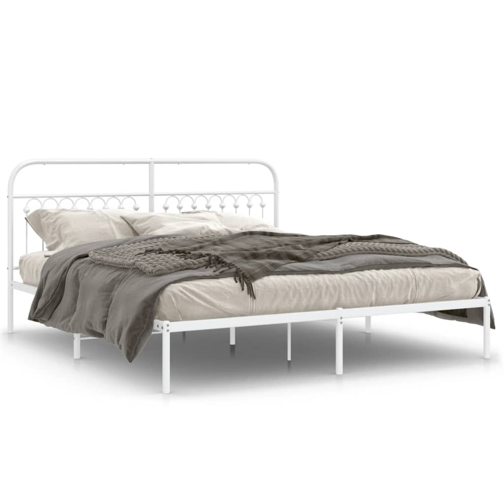 Metal Bed Frame without Mattress with Headboard White 183x203cm