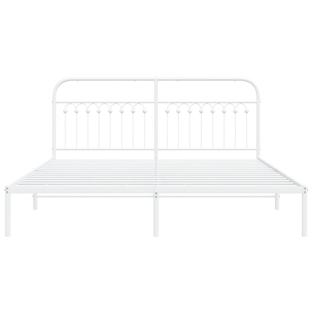 Metal Bed Frame without Mattress with Headboard White 183x203cm