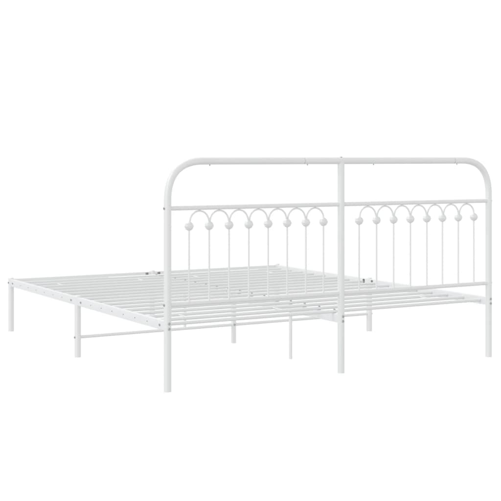 Metal Bed Frame without Mattress with Headboard White 183x203cm