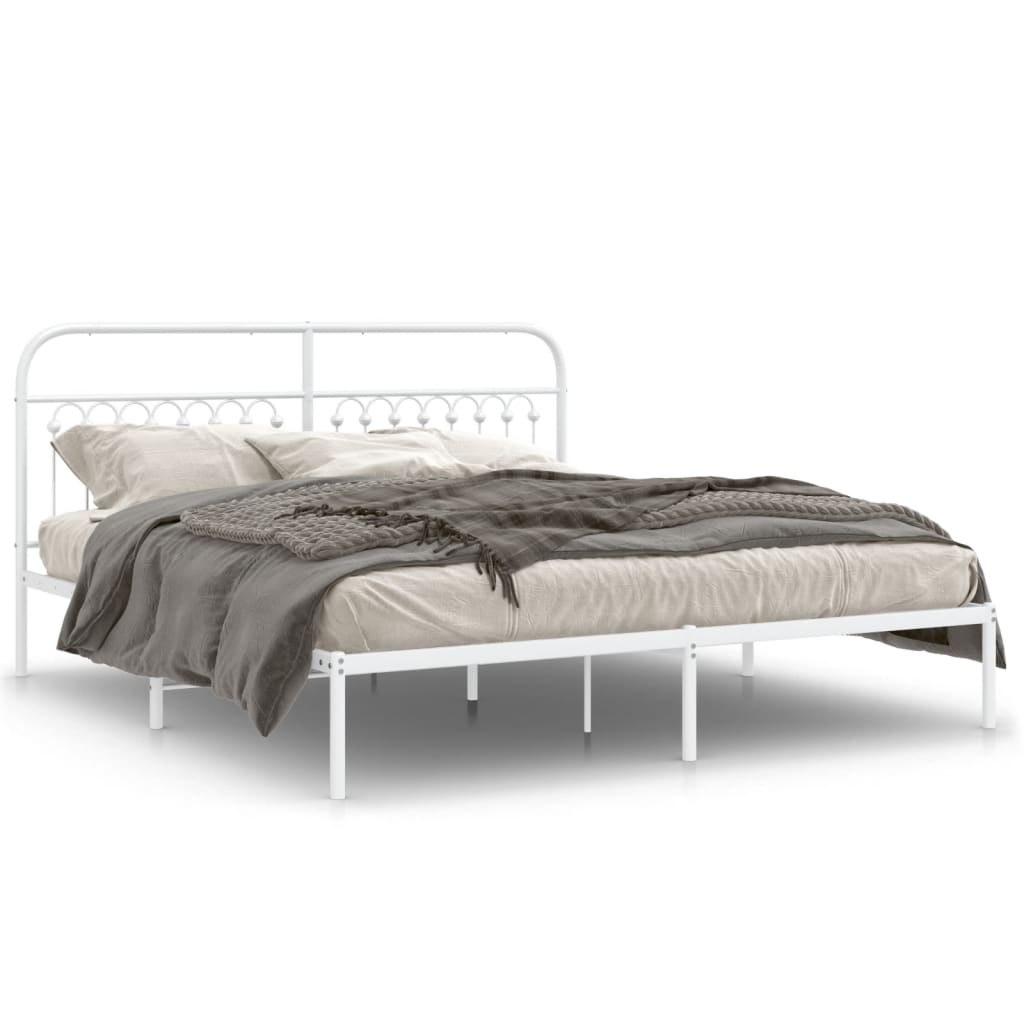 Metal Bed Frame without Mattress with Headboard White 183x213cm