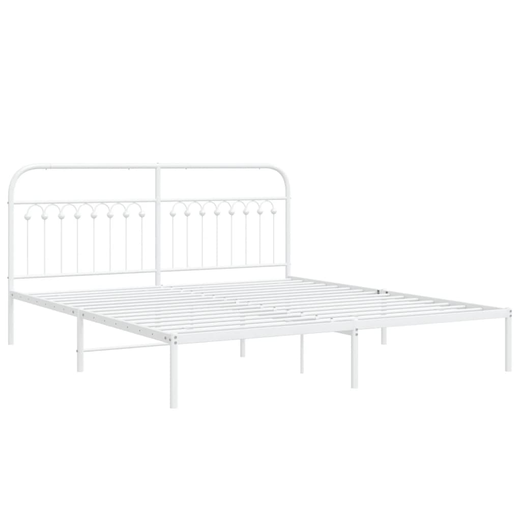 Metal Bed Frame without Mattress with Headboard White 183x213cm