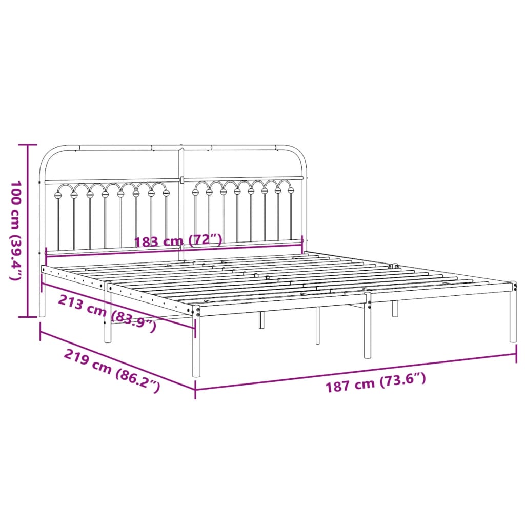 Metal Bed Frame without Mattress with Headboard White 183x213cm