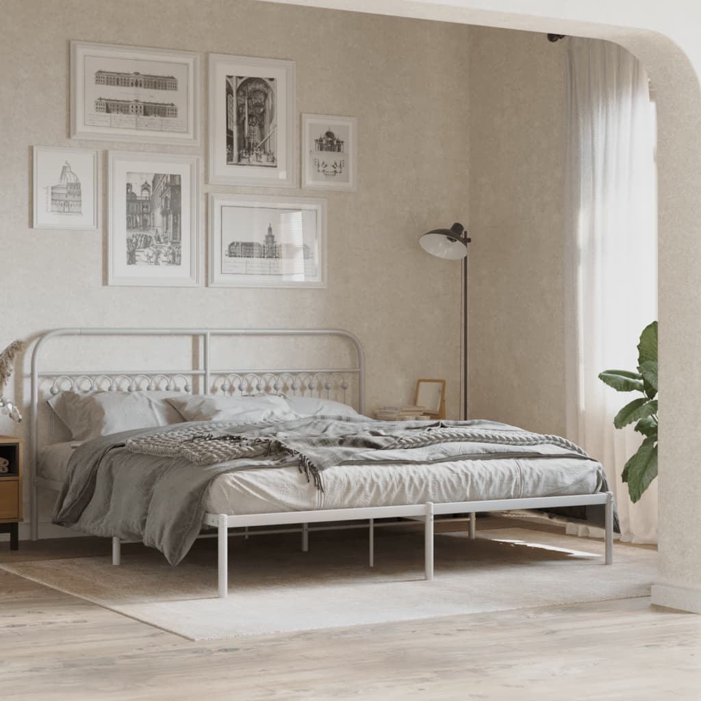 Metal Bed Frame without Mattress with Headboard White 183x213cm