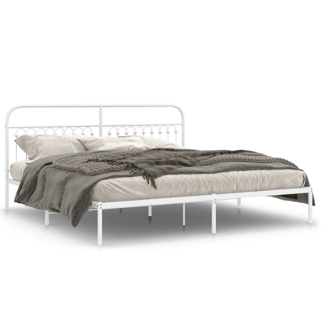 Metal Bed Frame without Mattress with Headboard White 193x203cm