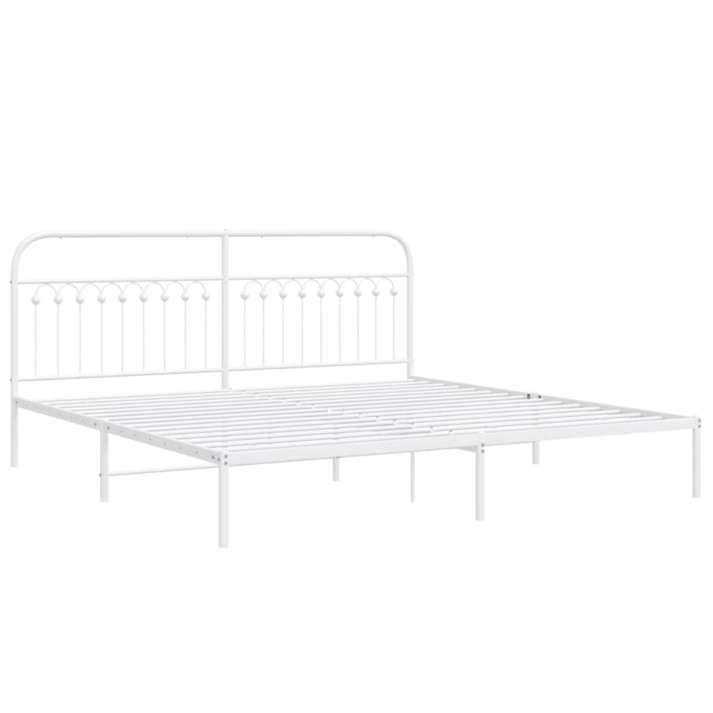 Metal Bed Frame without Mattress with Headboard White 193x203cm
