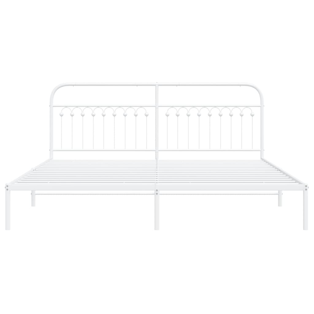 Metal Bed Frame without Mattress with Headboard White 193x203cm