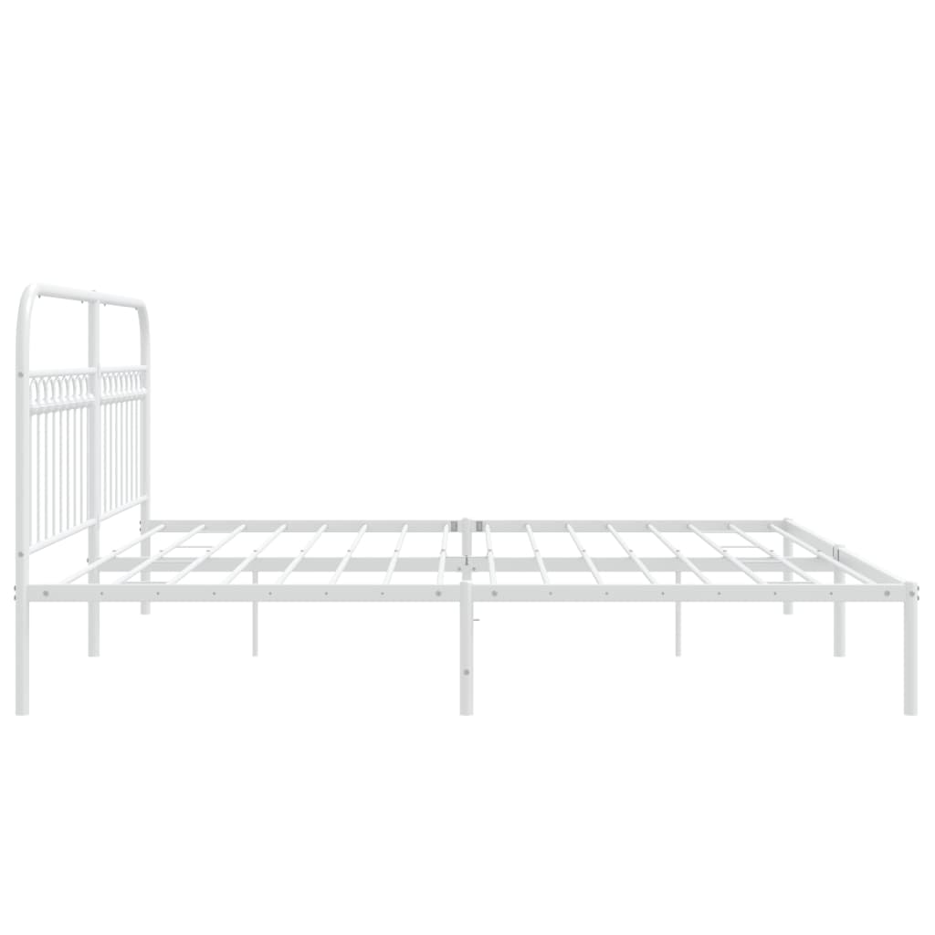 Metal Bed Frame without Mattress with Headboard White 193x203cm