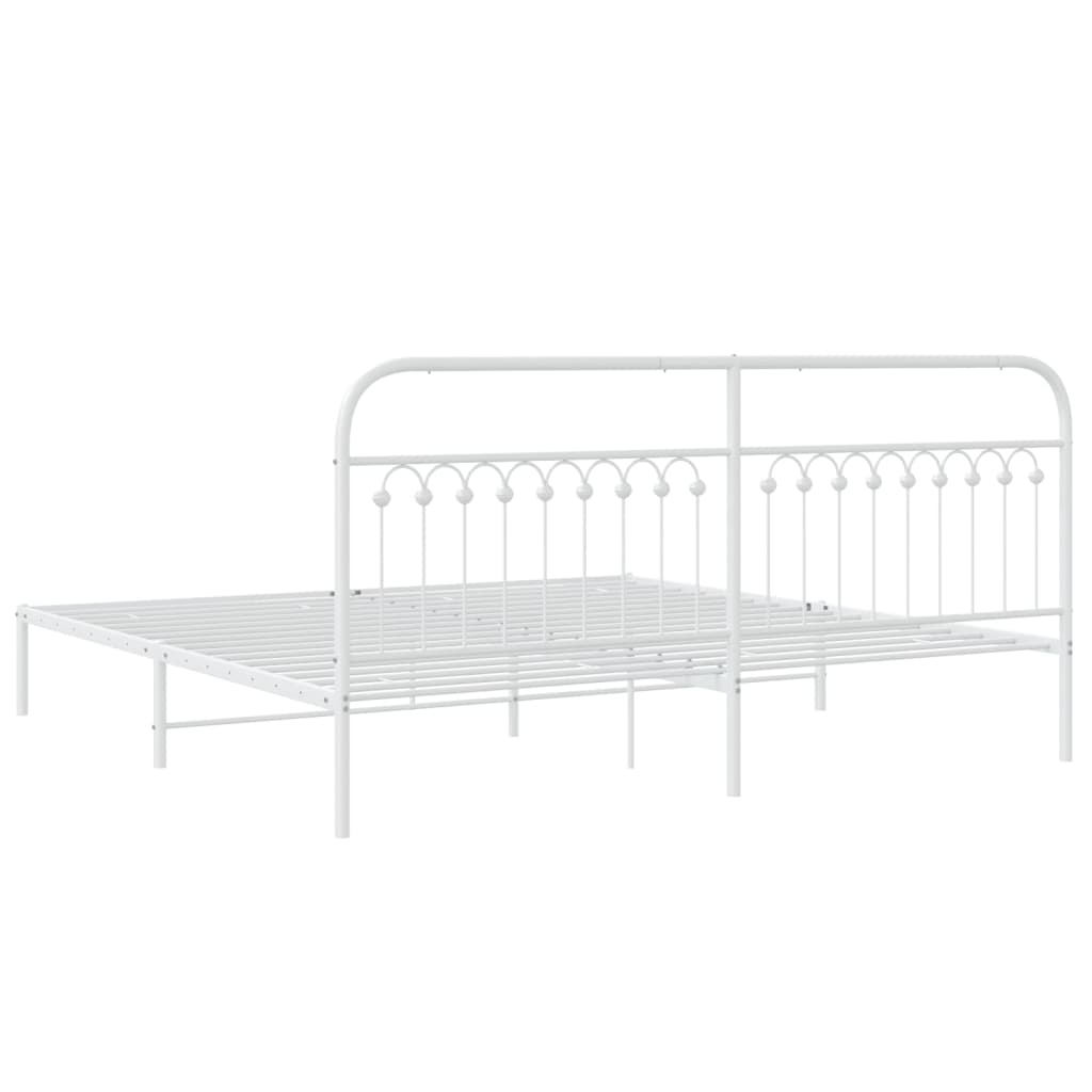 Metal Bed Frame without Mattress with Headboard White 193x203cm