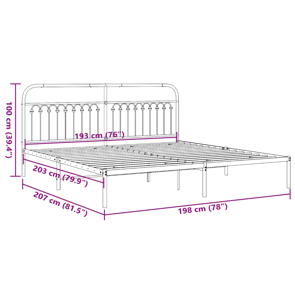 Metal Bed Frame without Mattress with Headboard White 193x203cm