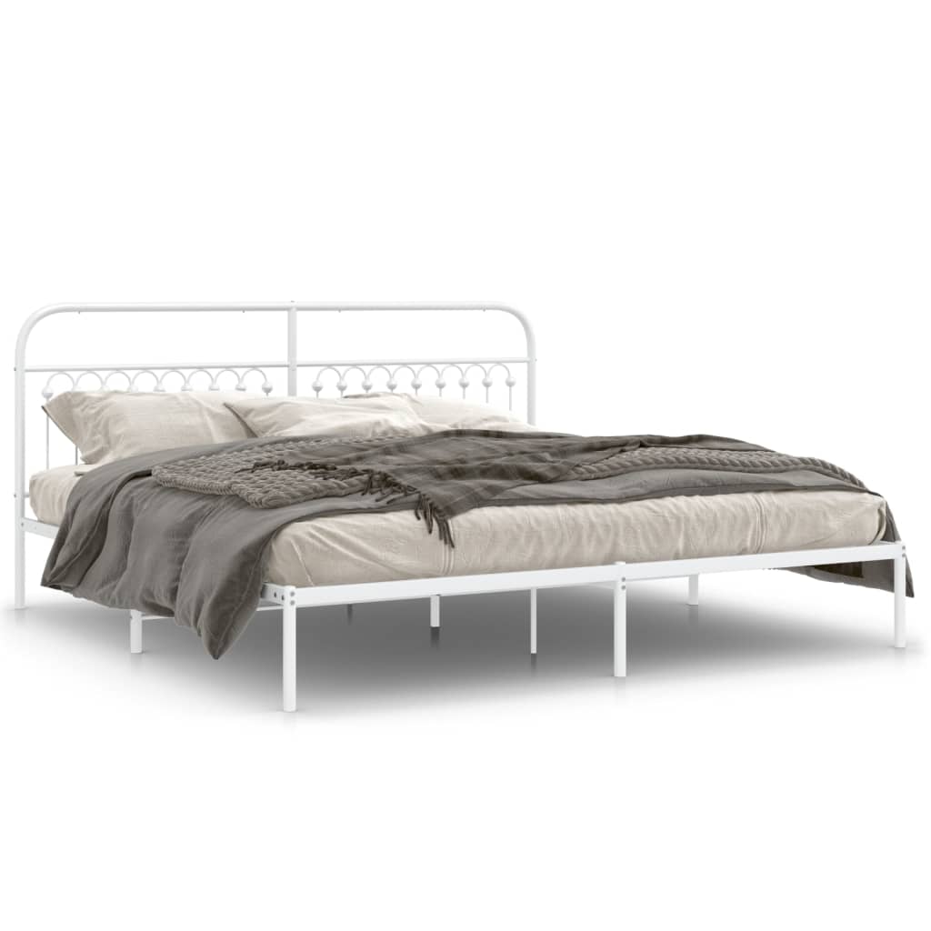 Metal Bed Frame without Mattress with Headboard White 200x200cm
