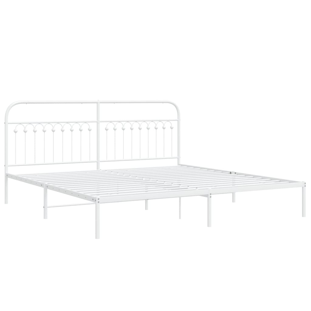 Metal Bed Frame without Mattress with Headboard White 200x200cm