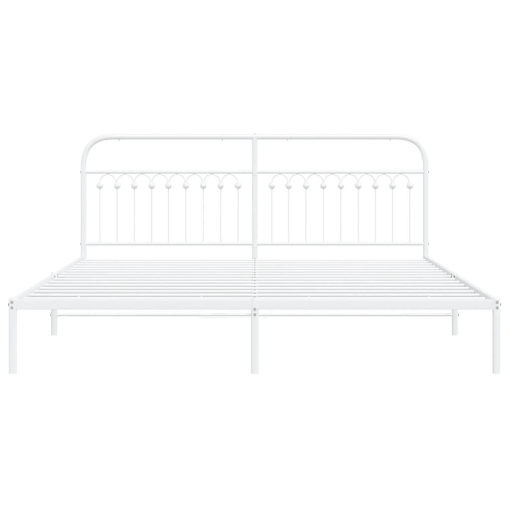 Metal Bed Frame without Mattress with Headboard White 200x200cm