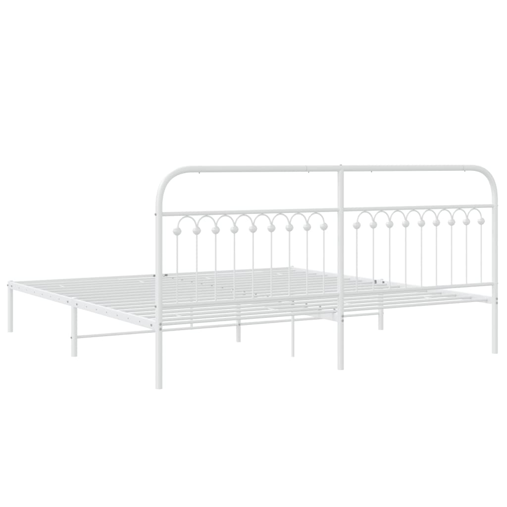 Metal Bed Frame without Mattress with Headboard White 200x200cm