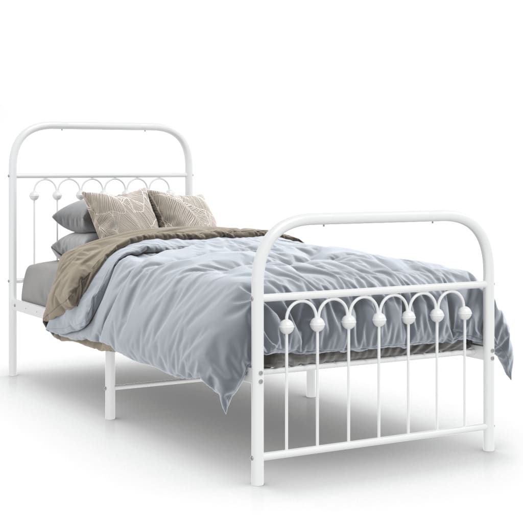 Metal Bed Frame without Mattress with Footboard White 75x190cm