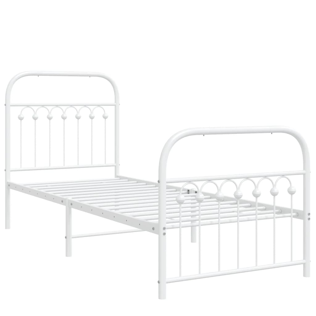 Metal Bed Frame without Mattress with Footboard White 75x190cm
