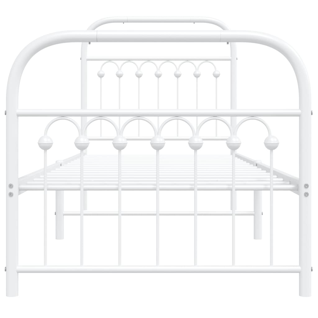 Metal Bed Frame without Mattress with Footboard White 75x190cm