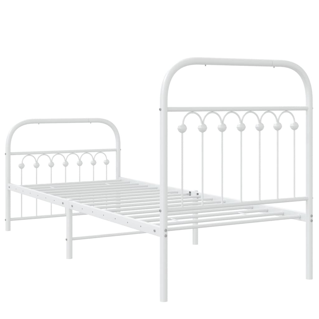Metal Bed Frame without Mattress with Footboard White 75x190cm
