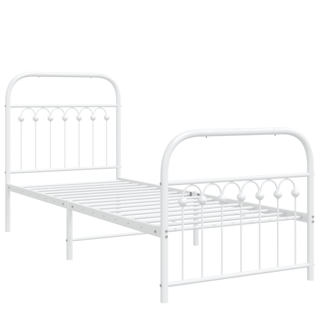 Metal Bed Frame without Mattress with Footboard White 80x200cm