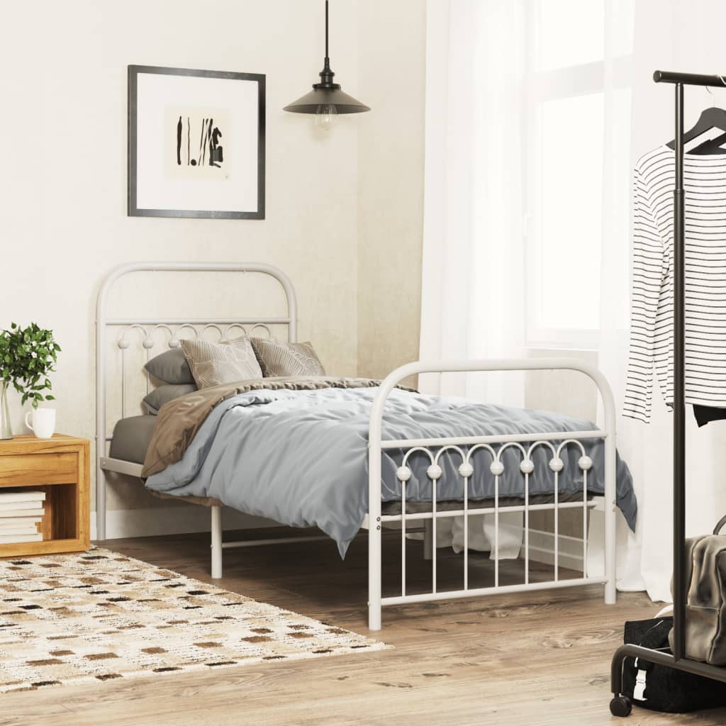 Metal Bed Frame without Mattress with Footboard White 80x200cm