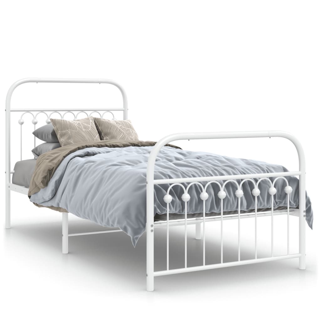 Metal Bed Frame without Mattress with Footboard White 90x190cm