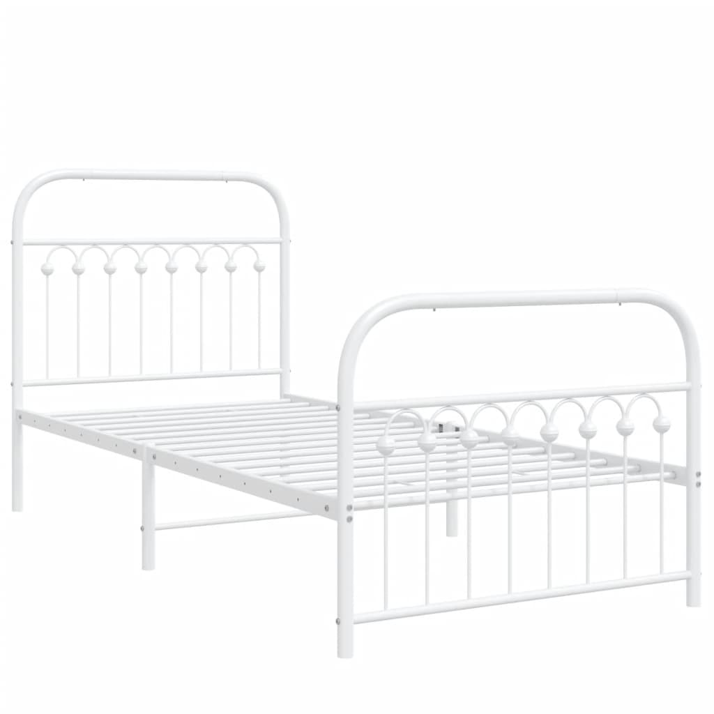 Metal Bed Frame without Mattress with Footboard White 90x190cm