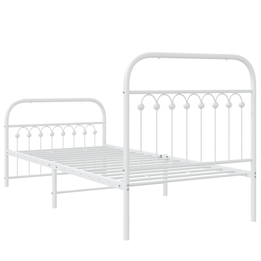Metal Bed Frame without Mattress with Footboard White 90x190cm
