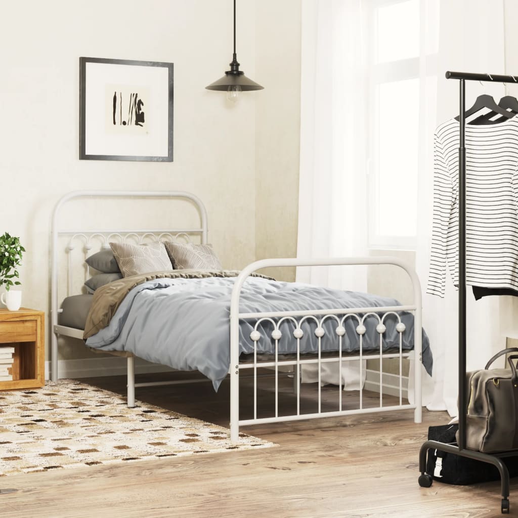 Metal Bed Frame without Mattress with Footboard White 90x190cm