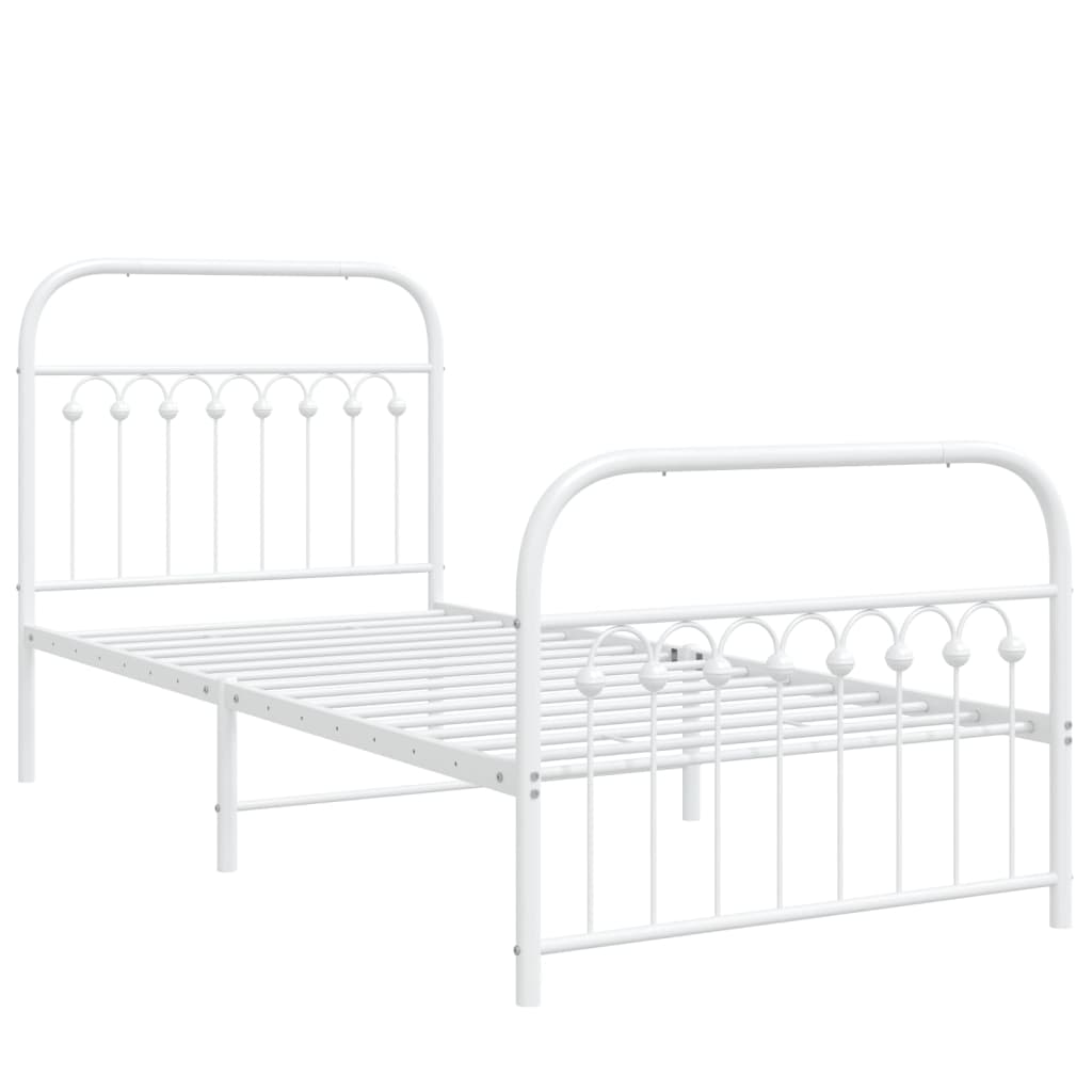 Metal Bed Frame without Mattress with Footboard White 90x200cm