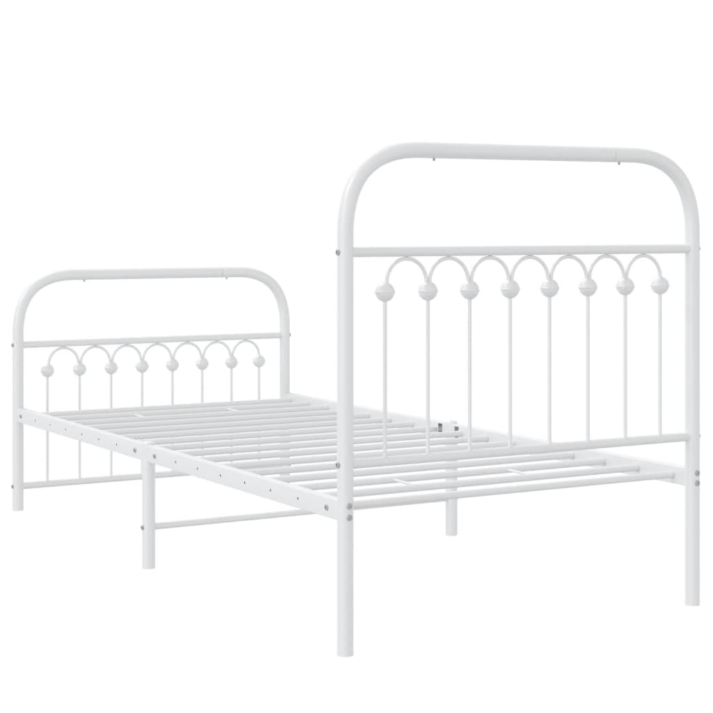 Metal Bed Frame without Mattress with Footboard White 90x200cm