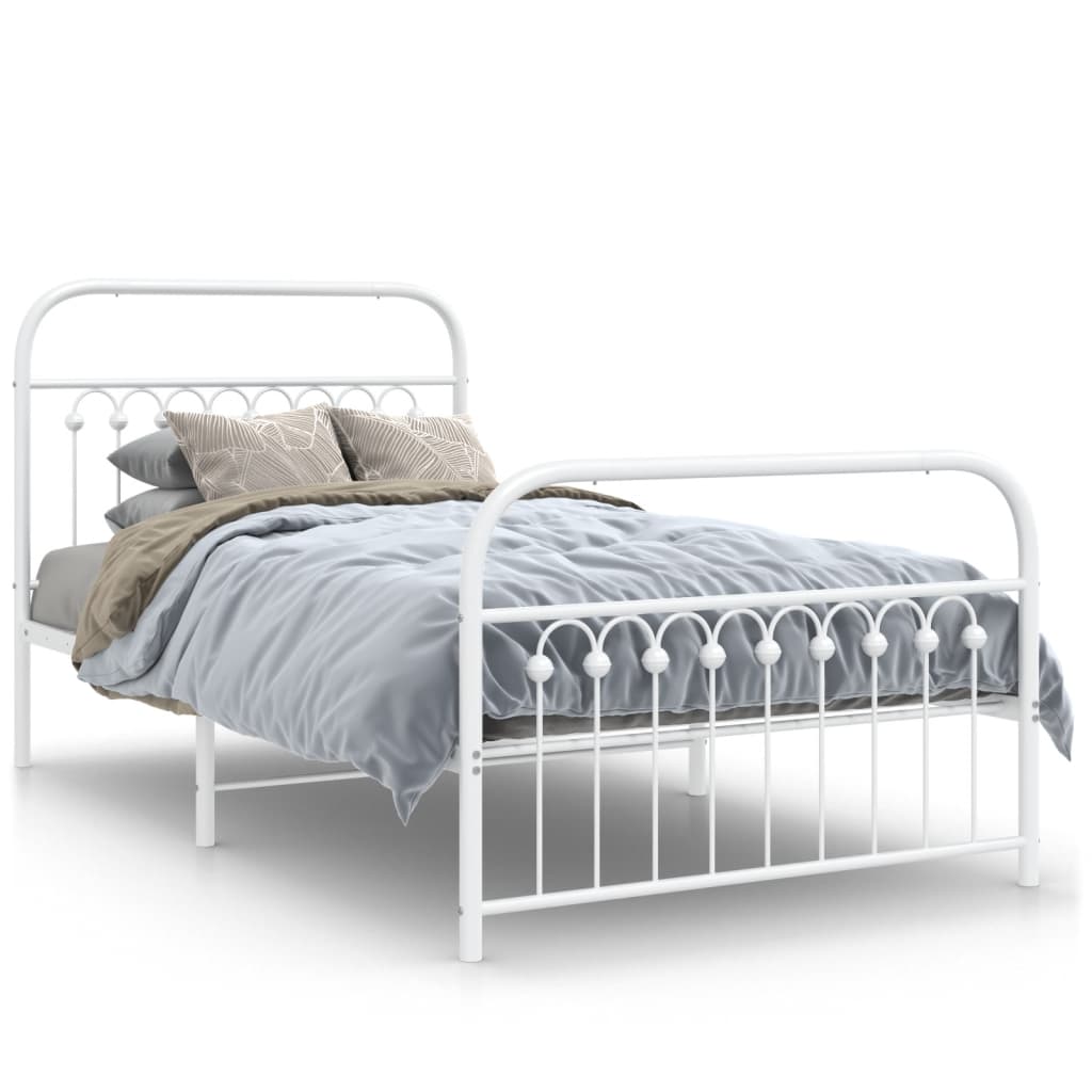 Metal Bed Frame without Mattress with Footboard White 100x190cm